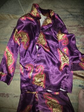 Boutique 9 Purple Satin Leopard-Print Pajama Top
